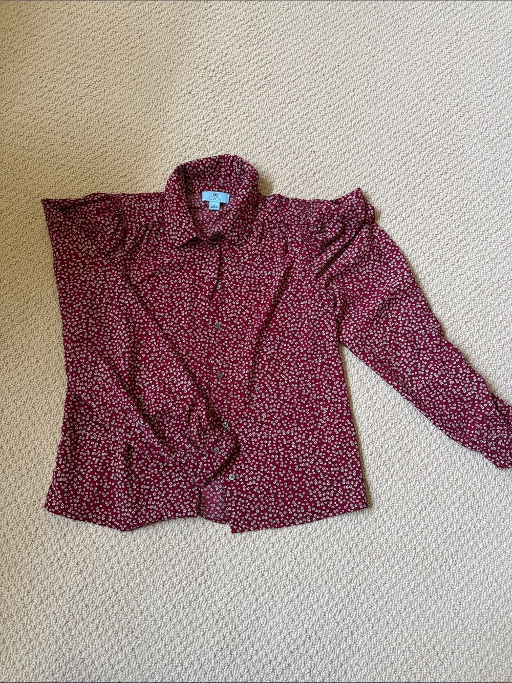 CeCe Burgundy Floral Button-Up Blouse